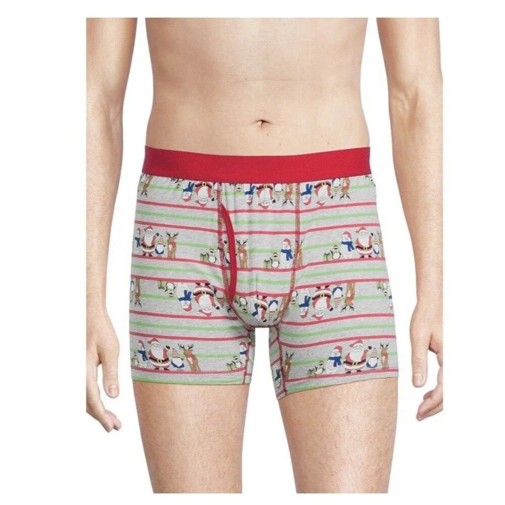 Holiday Time Men's Boxer Briefs Santa and Friends Size Large (36-38)